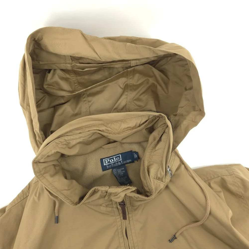 VTG Polo Ralph Lauren Lined Full-Zip Jacket Mens XL Hidden Hood‎ Tan